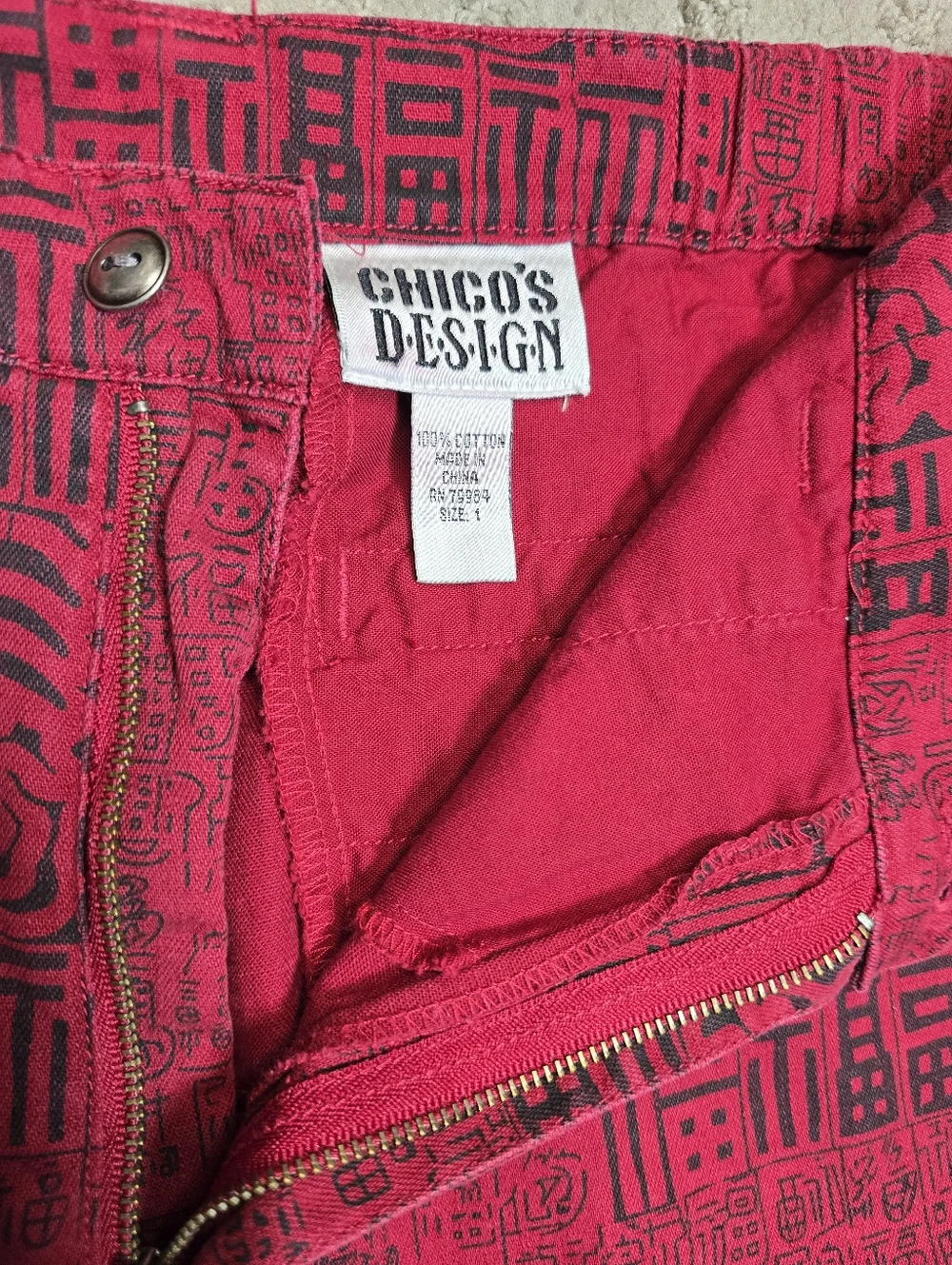 VINTAGE 90s Chico's Tribal‎ Bohemian Straight Leg Pants Size 8/10 Cotton